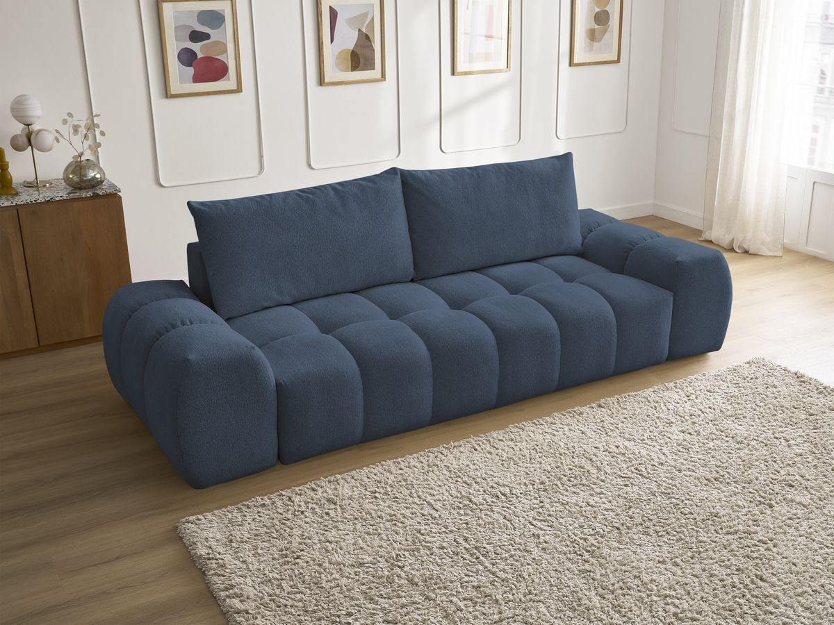 Bobochic Everest Sofa 3-Sitzer, 2 Kissen Melange-Stoff Dunkelblau