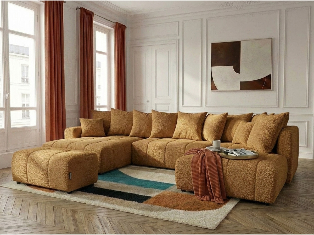 Bobochic Roxelane Wohnlandschaft mit Pouf Bouclé-Stoff Gelb Ecke links