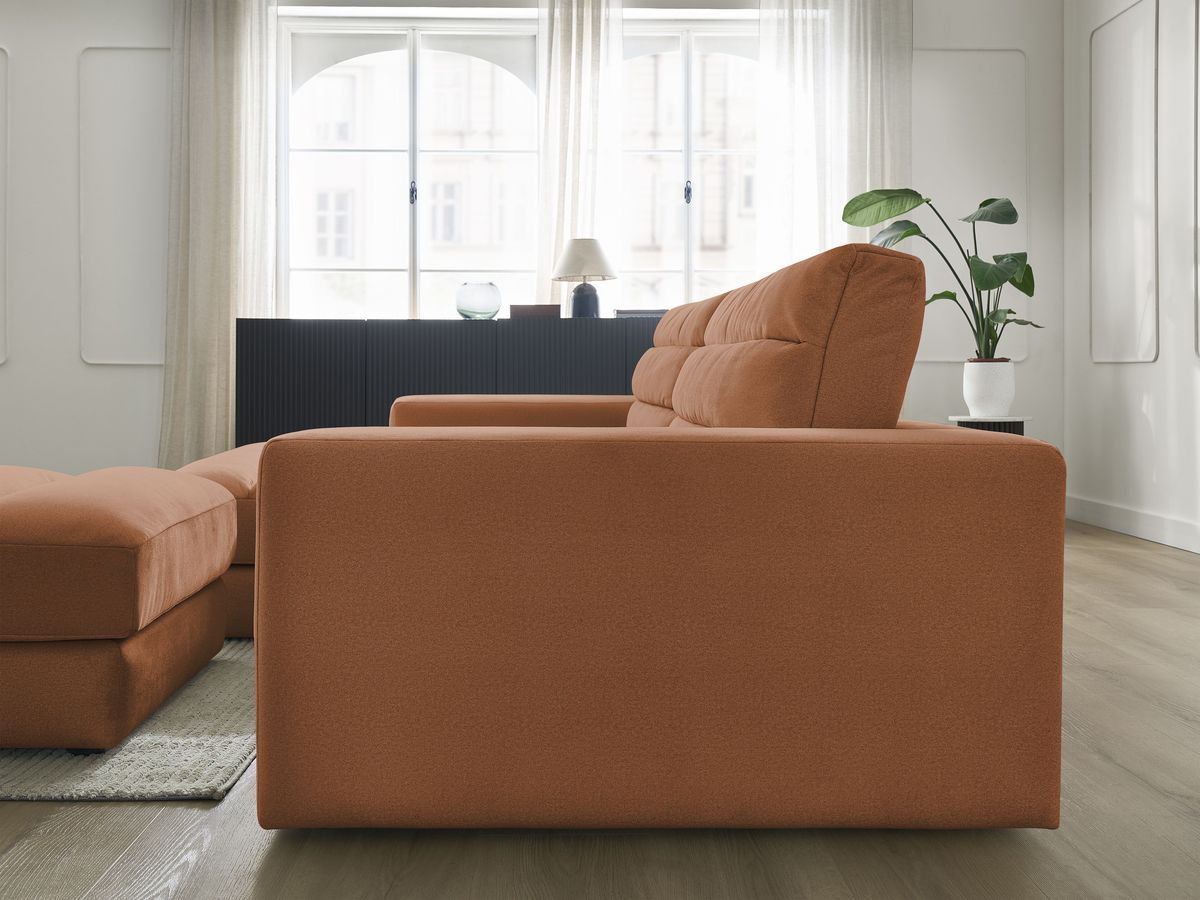 Bobochic Sierra Ecksofa mit Pouf Samt Orange Ecke links