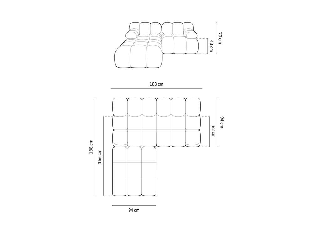 Cosmopolitan Design Modulares Ecksofa Cortina 3-Sitzer Samt Bluvel Cappuccino