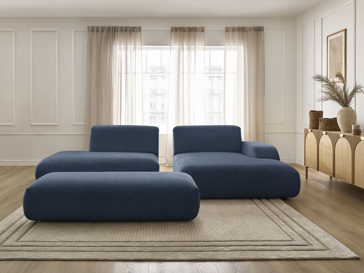 Bobochic Sirius Ecksofa mit Pouf 300 × 170 cm Strukturstoff Dunkelblau Ecke rechts