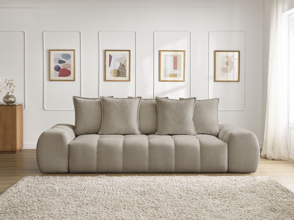 Bobochic Everest Sofa 3-Sitzer, 5 Kissen Melange-Stoff Taupe