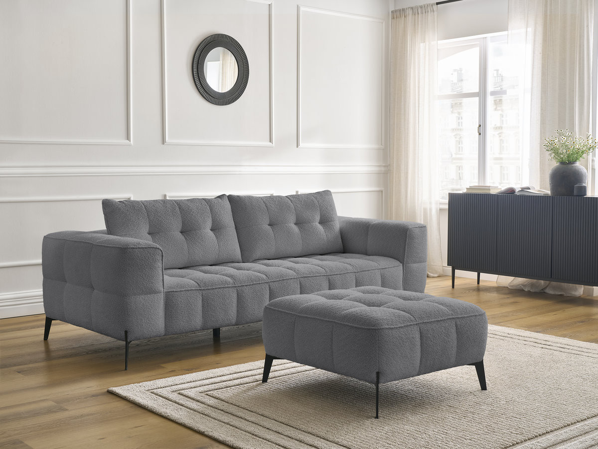 Bobochic Anis Sofa 3-Sitzer mit Pouf Bouclé-Stoff Dunkelgrau