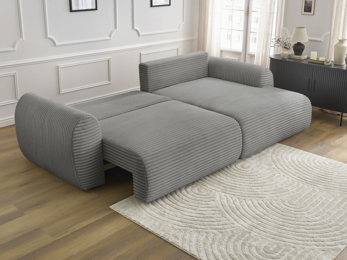 Bobochic Lucien Ecksofa mit Schlaffunktion und Bettkasten 314 × 167 cm Breitcord weich Dunkelgrau Ecke rechts
