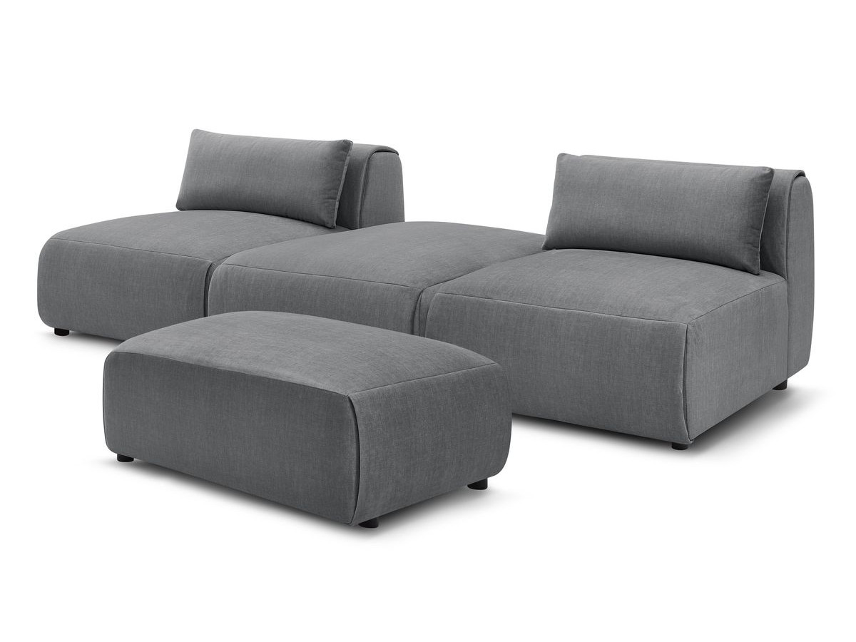 Bobochic Jeanne Sofa 4-Sitzer mit Pouf Samt Dunkelgrau