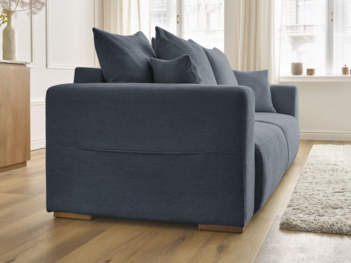 Bobochic Sidonie Schlafsofa 3-Sitzer mit Bettkasten Melange-Stoff Dunkelblau