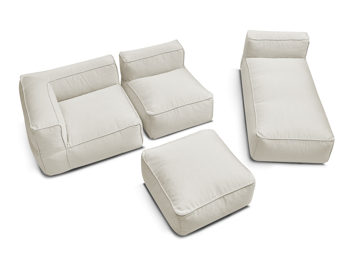 Bobochic Giulia Gartensofa 4-Sitzer mit Pouf, 1 Eckmodul Stoff Beige