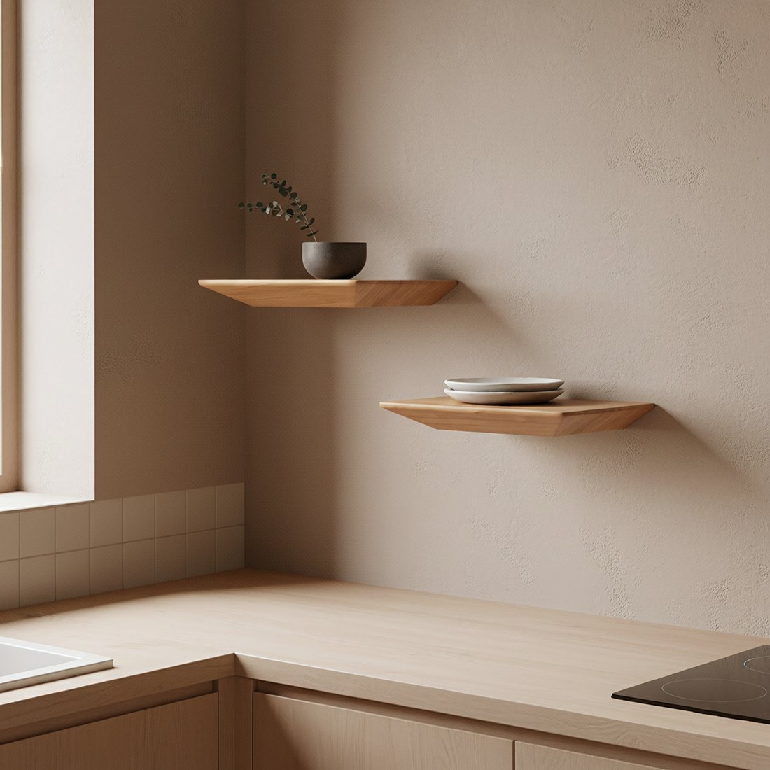 Raw Materials Craftsman Wandregal aus Teakholz 2er-Set 25cm