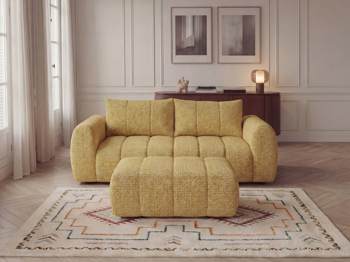 Bobochic Nesty Sofa 3-Sitzer mit Pouf Melange-Stoff Gelb