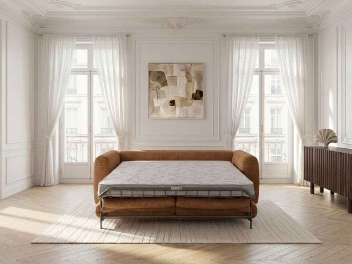 Bobochic Archi Schlafsofa 3-Sitzer Cordsamt Orange, Liegefläche 140 × 190 cm