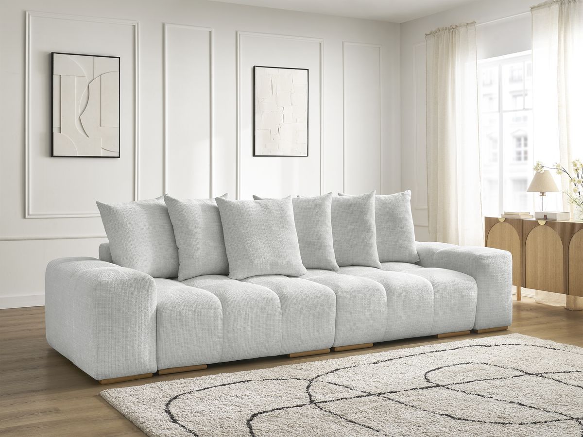 Bobochic Anakin Schlafsofa 3-Sitzer mit Bettkasten, 6 Kissen Strukturstoff Hellgrau
