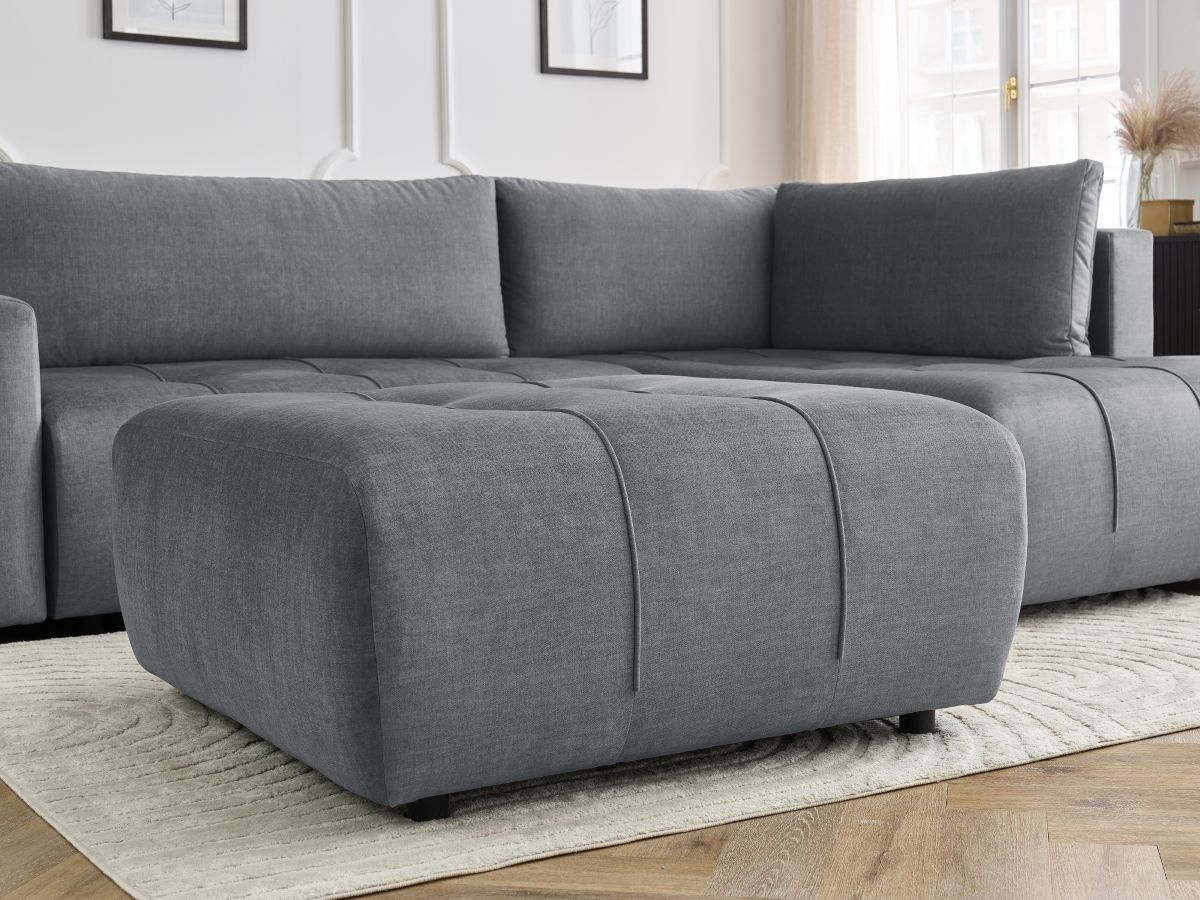Bobochic Arsene Ecksofa mit Schlaffunktion und Bettkasten und Pouf 277 × 200 cm Samt Dunkelgrau Ecke rechts