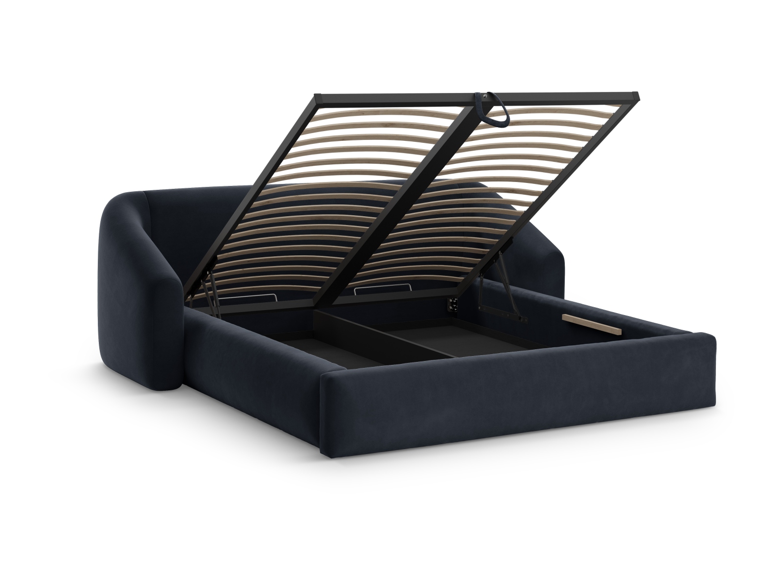 Cosmopolitan Design Stauraumbett mit Kopfteil Campi 200x200 Samt Bluvel Dunkelblau
