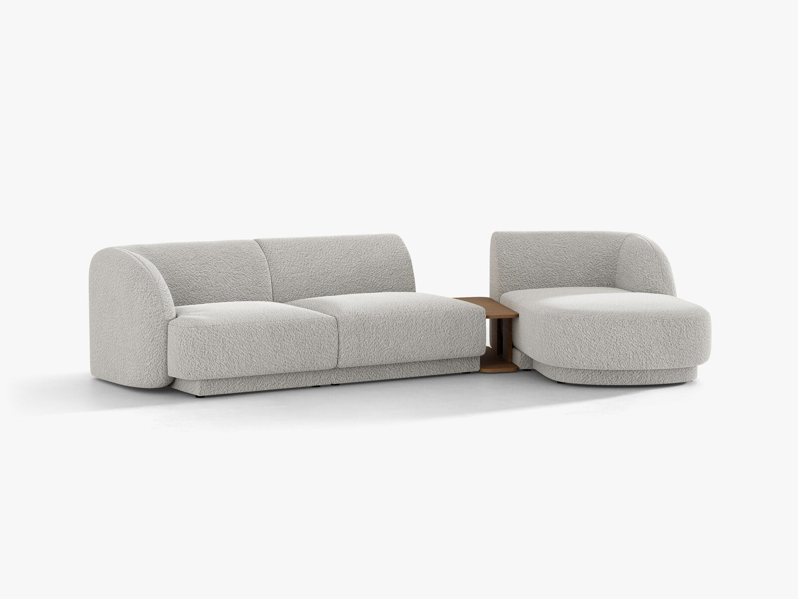 Micadoni Modulares Sofa Miley mit Recamiere 3-Sitzer Rechts Boucle Baloo Hellgrau