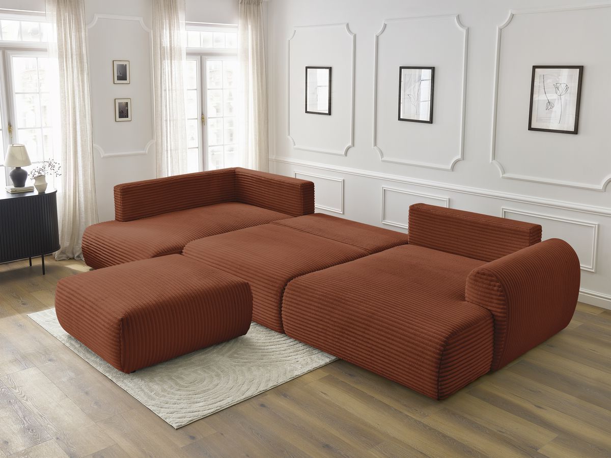 Bobochic Lucien Wohnlandschaft mit Pouf Breitcord weich Orange Ecke rechts