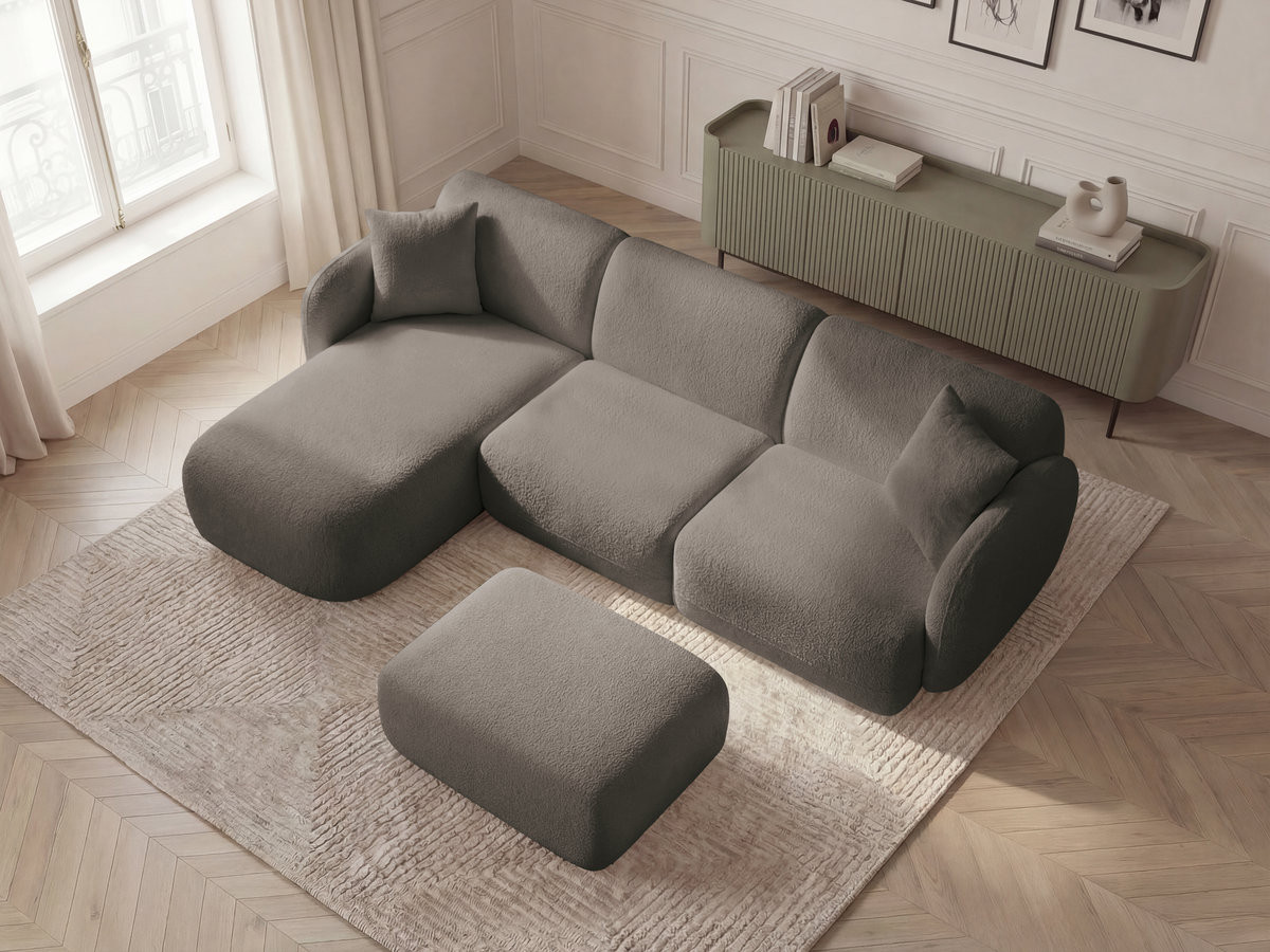 Bobochic Anda Ecksofa mit Pouf 292 × 163 cm Chenille Taupe Ecke links