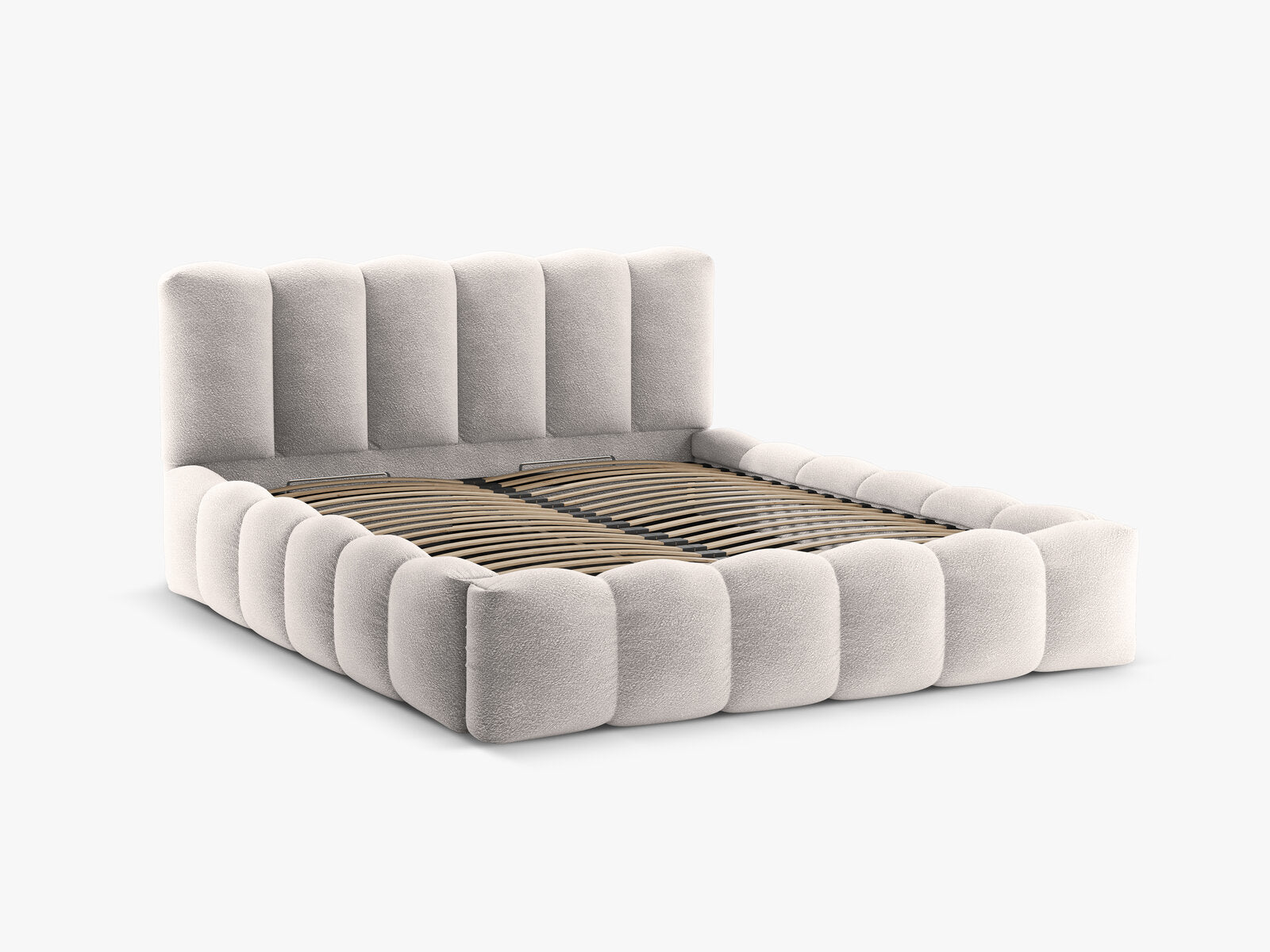 Micadoni Stauraumbett mit Kopfteil Lupine Boucle Baloo Hellgrau 140x200