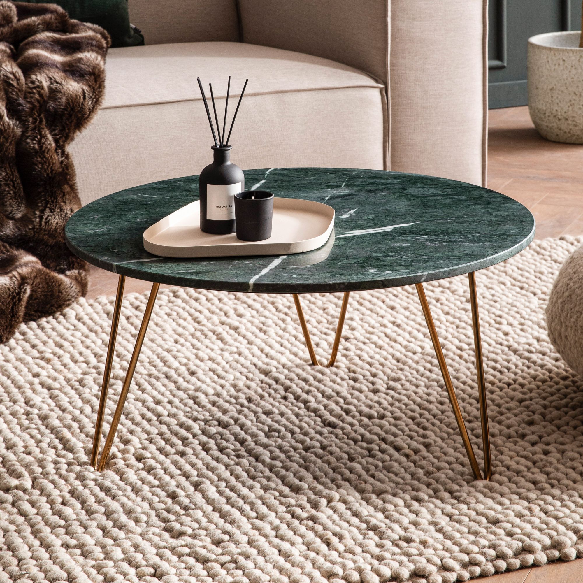 Couchtisch Tjeldsund Marmor Grün Ø 70 × H 35 cm