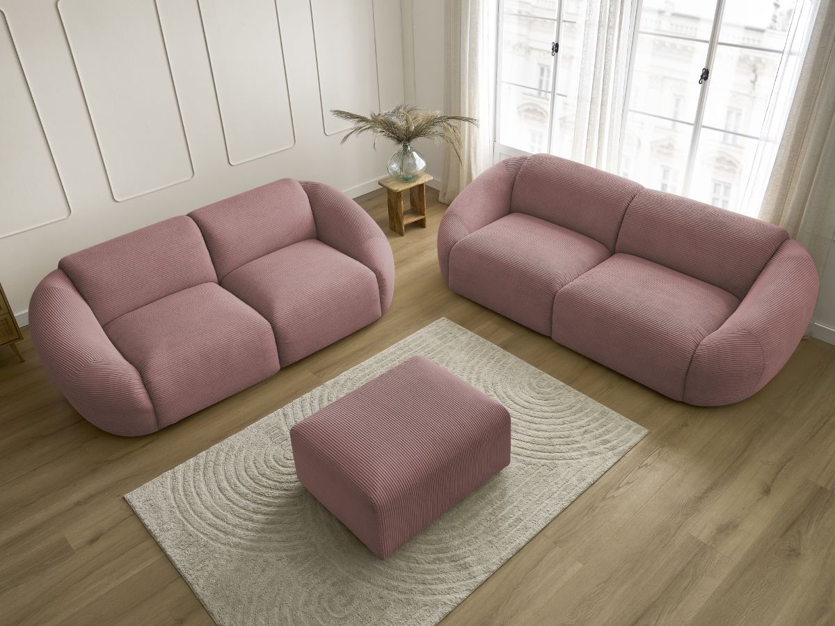 Bobochic Tina Sofa 6-Sitzer mit Pouf Cordsamt Rosa