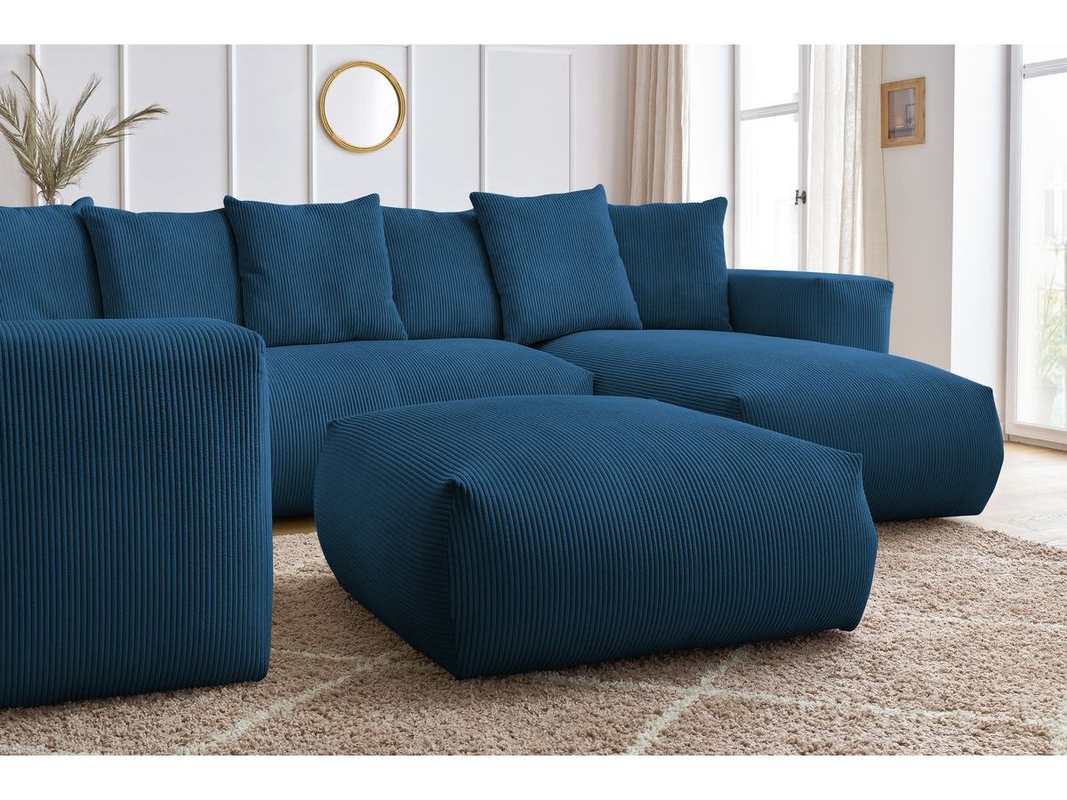 Bobochic Voltaire Wohnlandschaft mit Pouf 356 × 214 cm Cordsamt Dunkelblau Ecke rechts