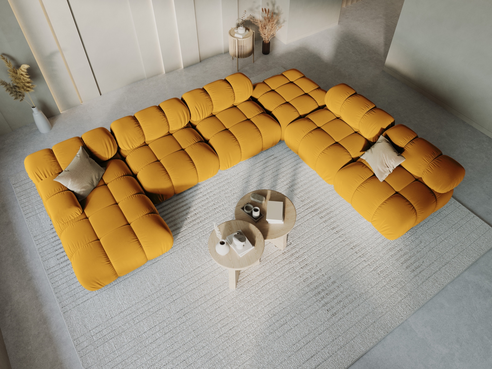 Micadoni Modulares Panorama Ecksofa Bellis 7-Sitzer Rechts Samt Bluvel Gelb