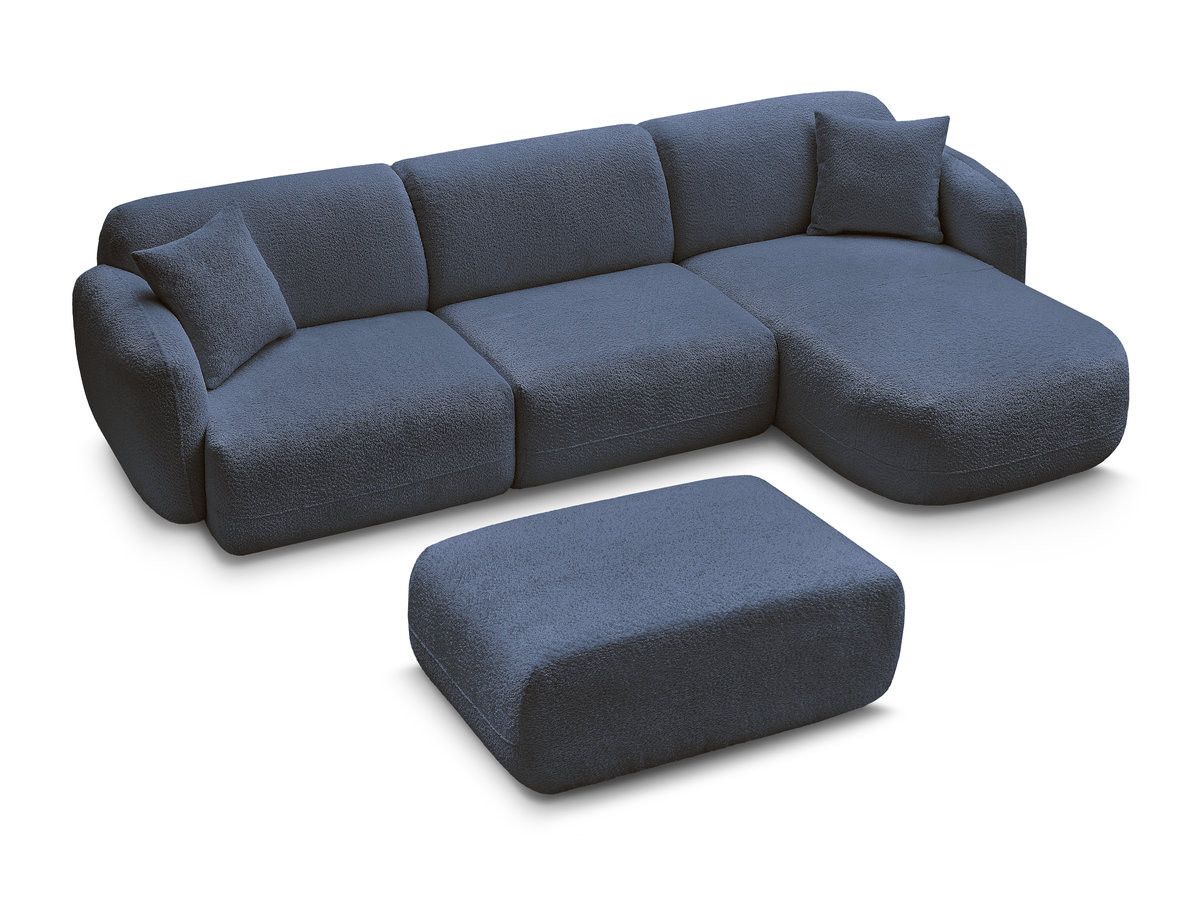 Bobochic Anda Ecksofa mit Pouf 292 × 163 cm Chenille Dunkelblau Ecke rechts