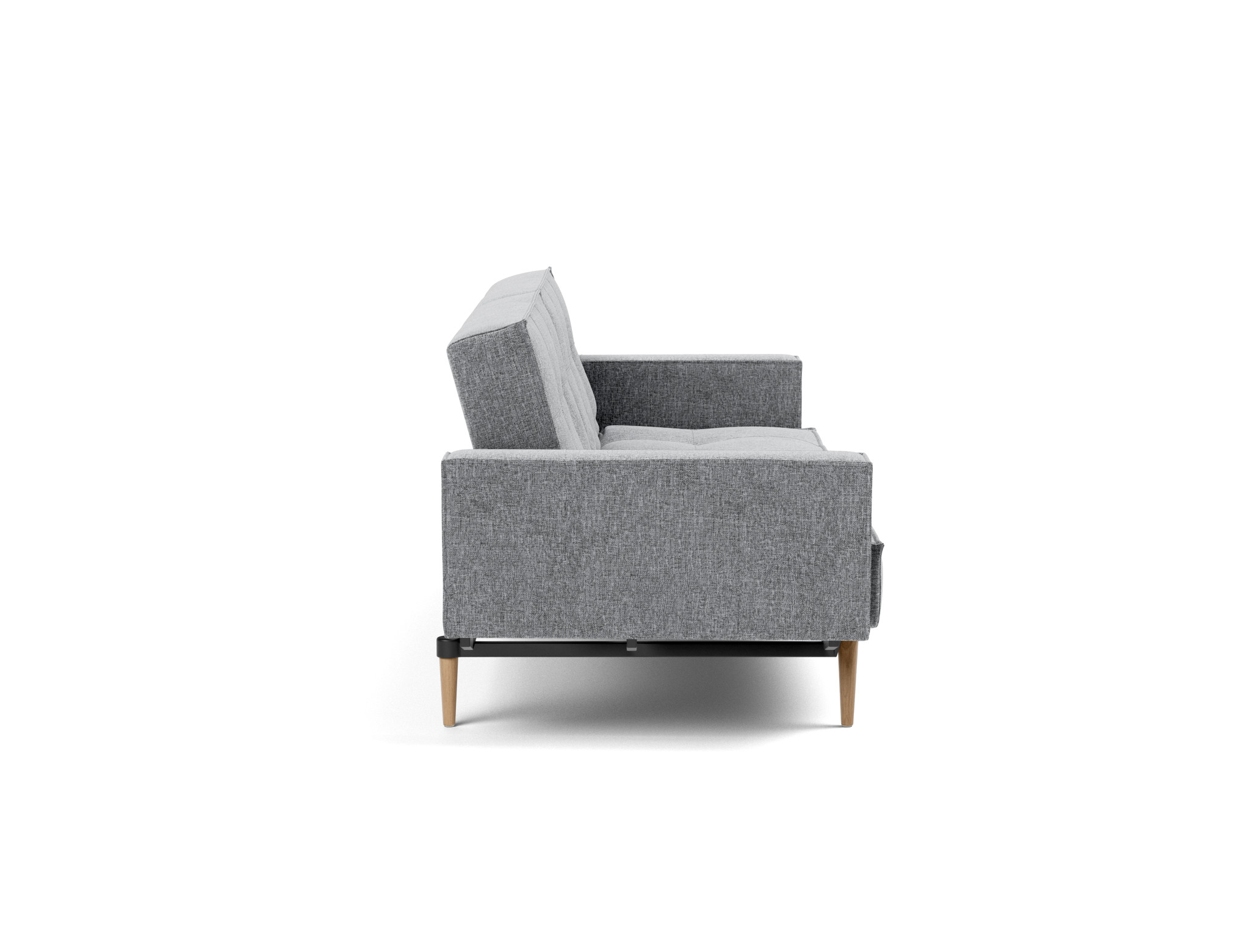 Schlafsofa Splitback mit Armlehnen Strukturierter Stoff Twist 565-Granite Beine Styletto Eiche hell
