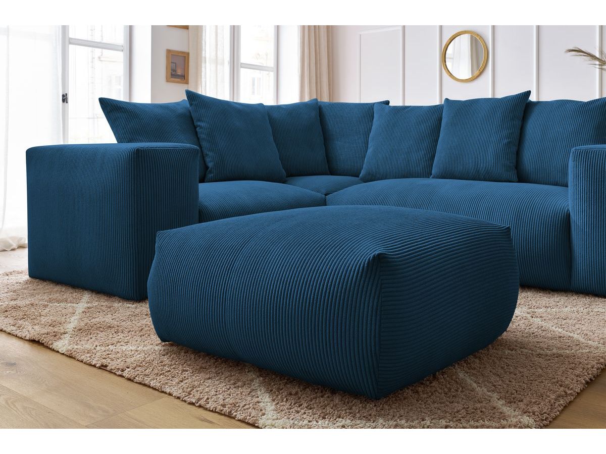 Bobochic Voltaire Ecksofa mit Pouf 268 × 214 cm Cordsamt Dunkelblau Ecke links