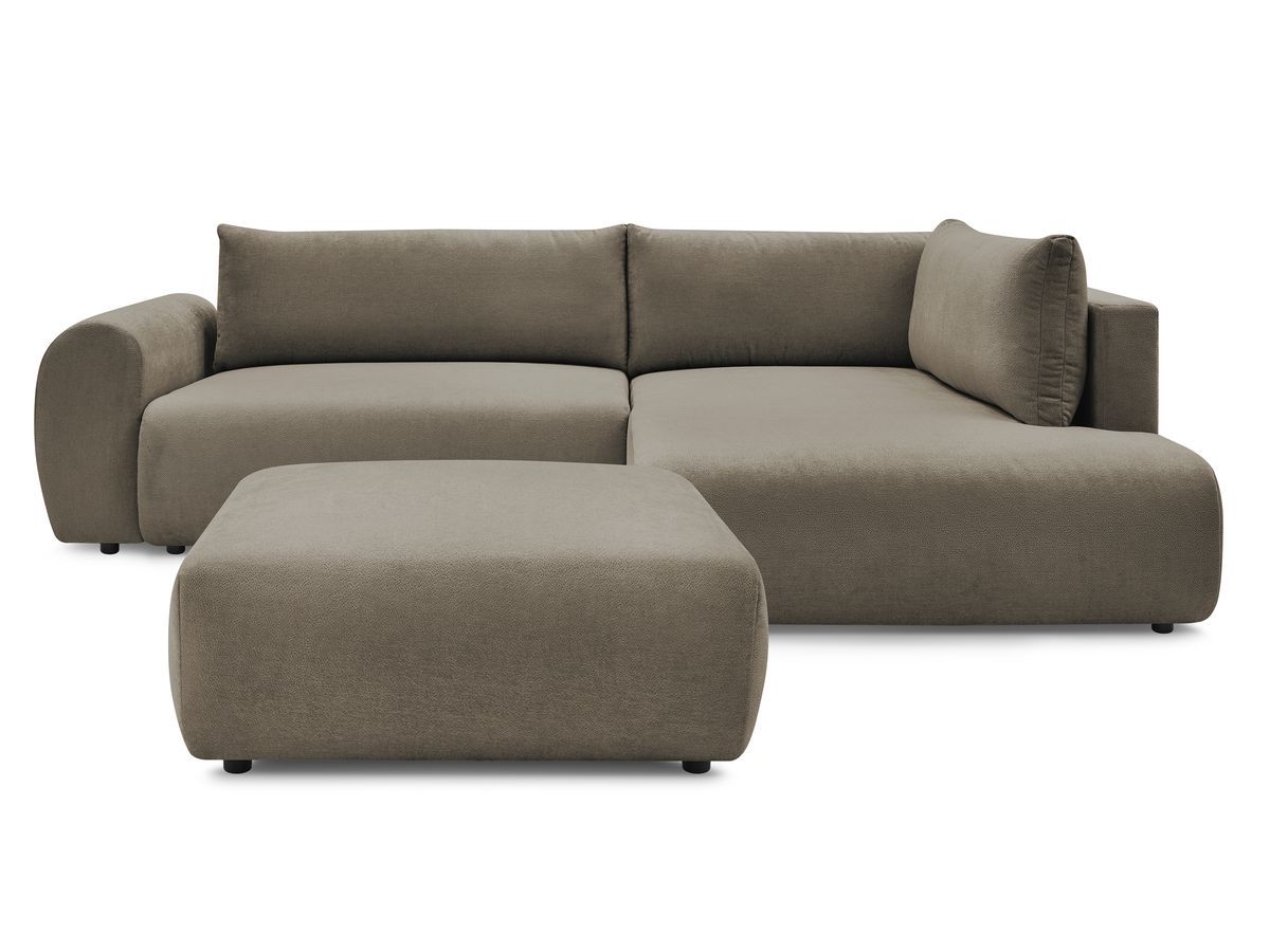 Bobochic Lucien Ecksofa mit Schlaffunktion und Bettkasten und Pouf 296 × 198 cm Stoff Taupe Ecke rechts