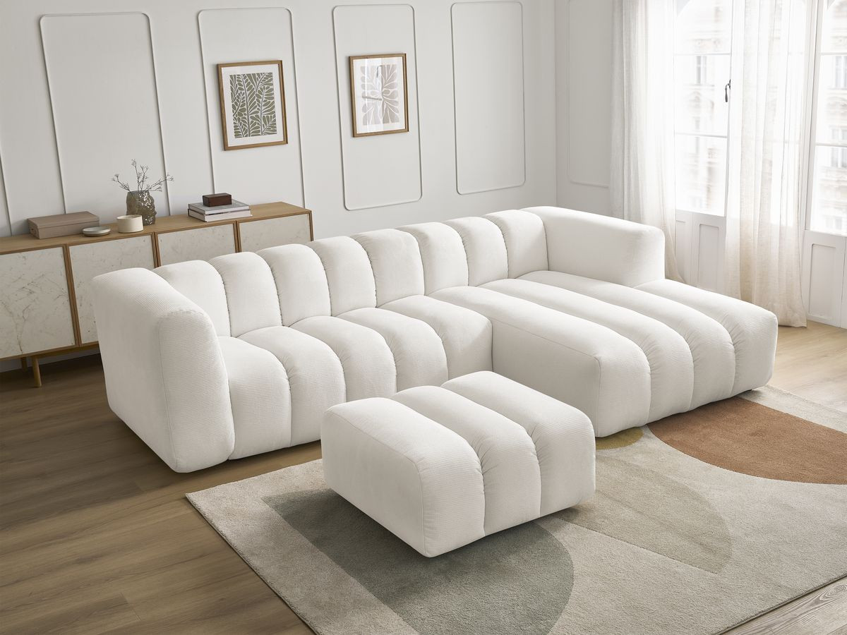 Bobochic Talia Ecksofa mit Pouf Melange-Stoff Weiß Ecke rechts