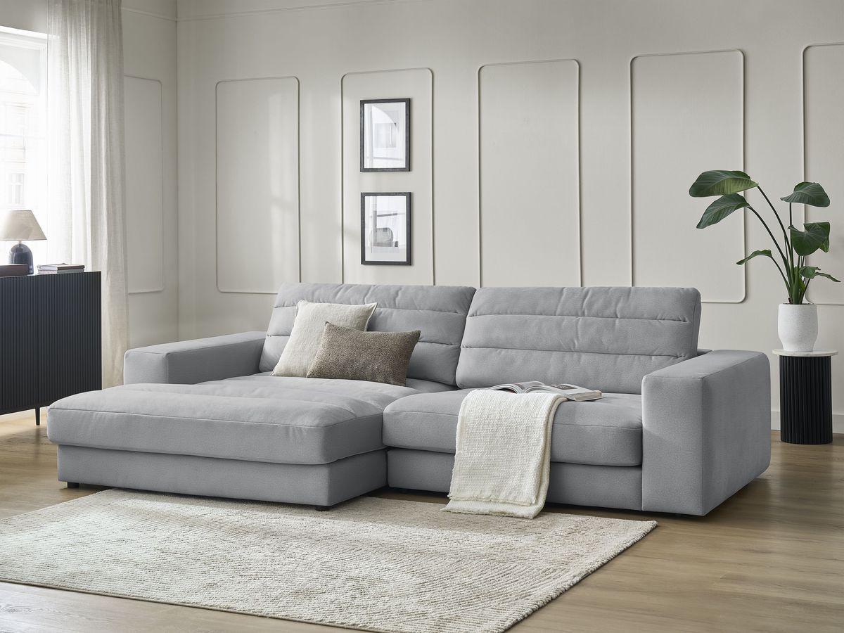 Bobochic Sierra Ecksofa Samt Hellgrau Ecke links