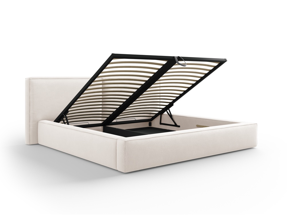 Cosmopolitan Design Stauraumbett mit doppeltem Kopfteil Arendal 200x200 Strukturierter Stoff Megan Helles Beige