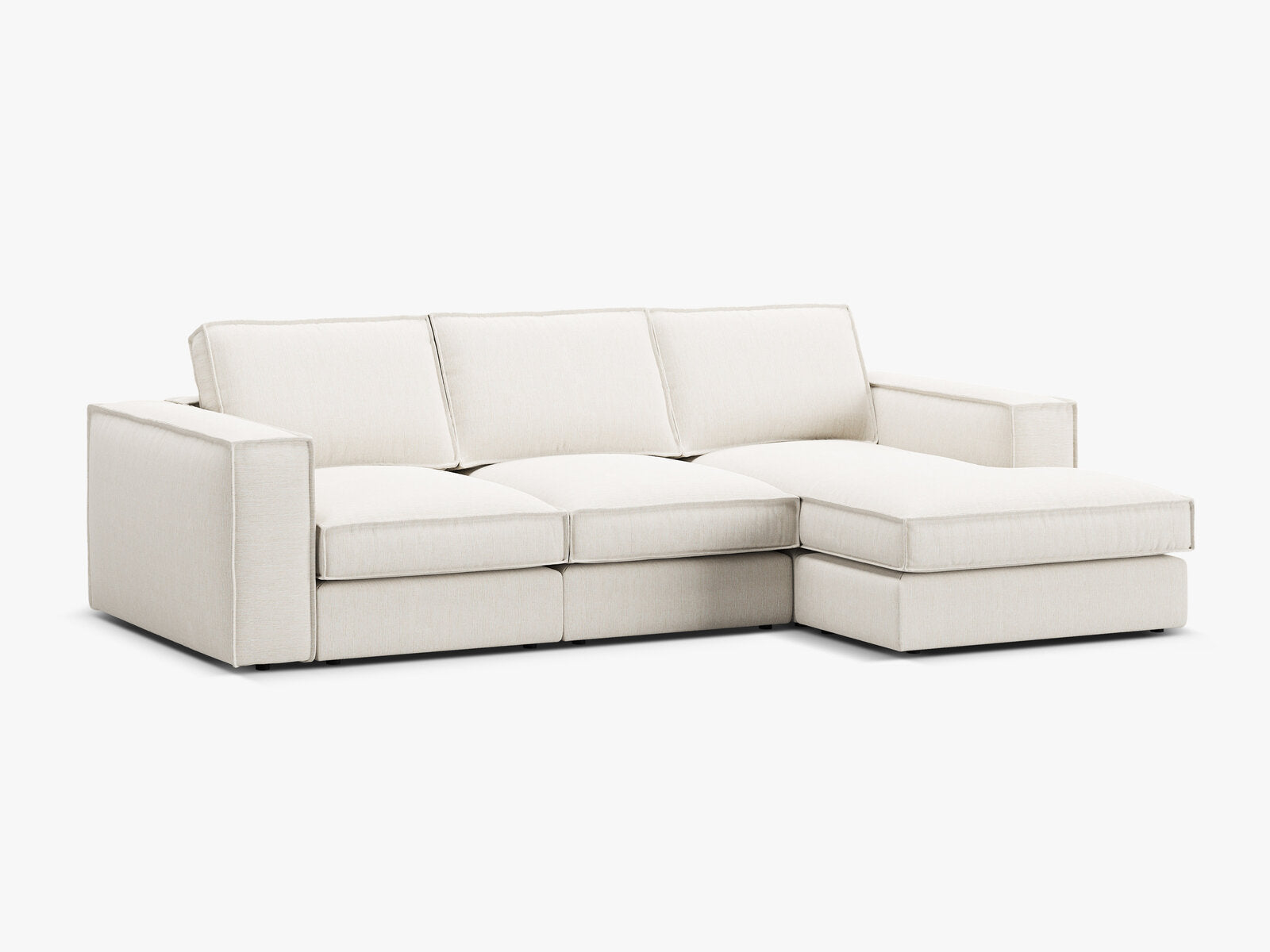 Micadoni modulares Ecksofa Pola 3-Sitzer Rechts Strukturierter Stoff Babel Weiß