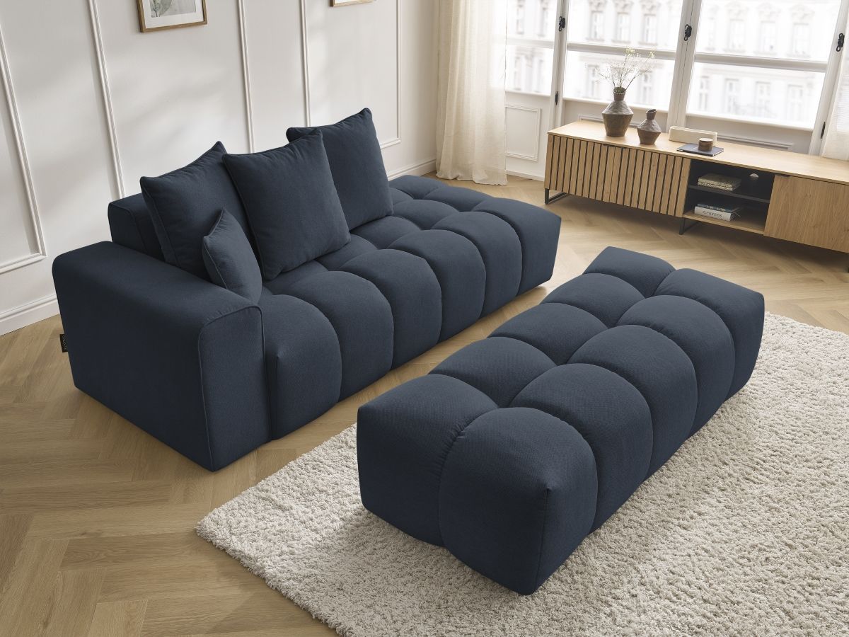 Bobochic Mont-blanc Sofa 5-Sitzer mit Pouf Melange-Stoff Dunkelblau Armlehne links