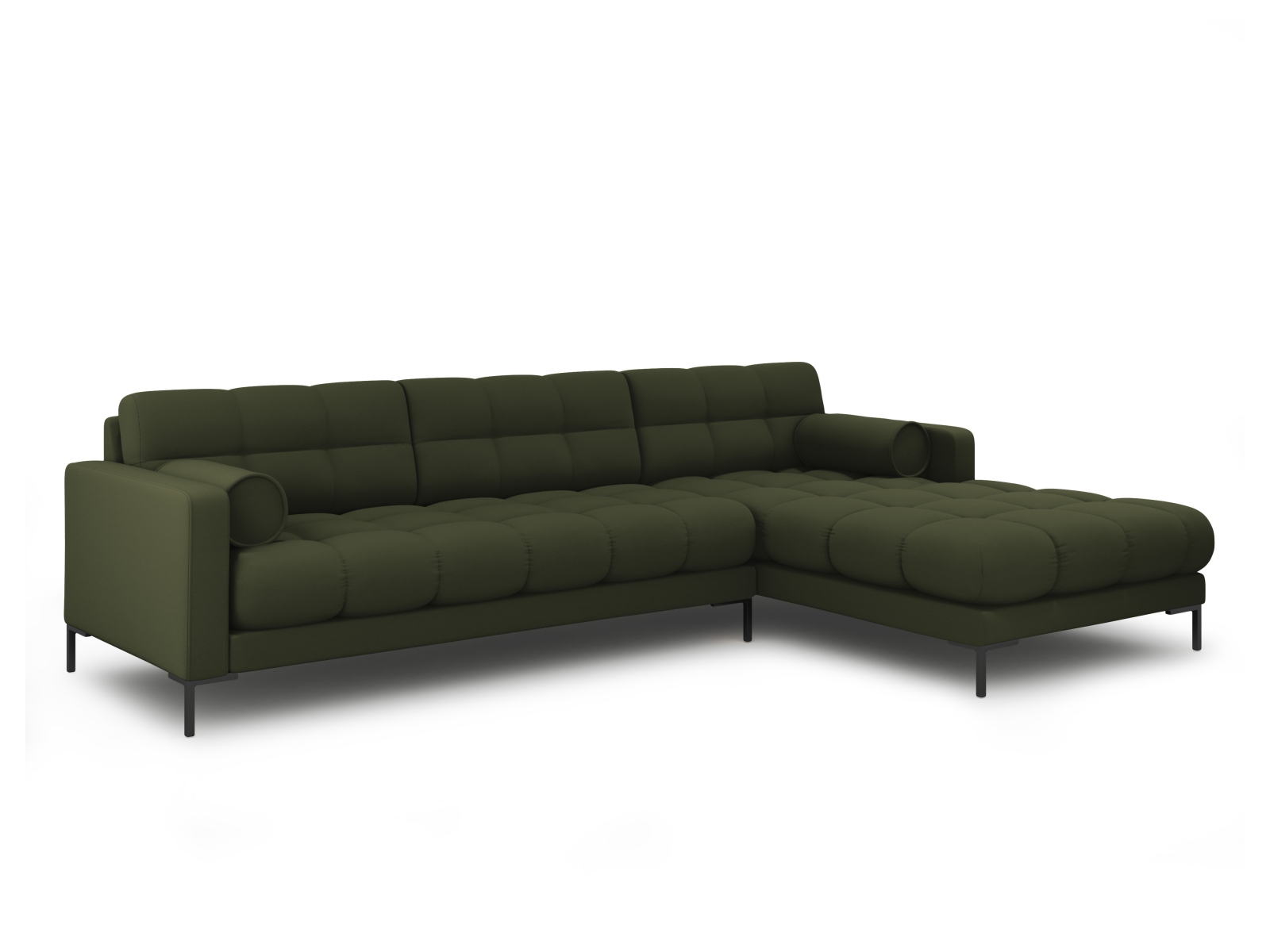 Cosmopolitan Design Ecksofa Bali 5-Sitzer Strukturierter Stoff Neve Grün Rechts Beine Schwarzes Metall