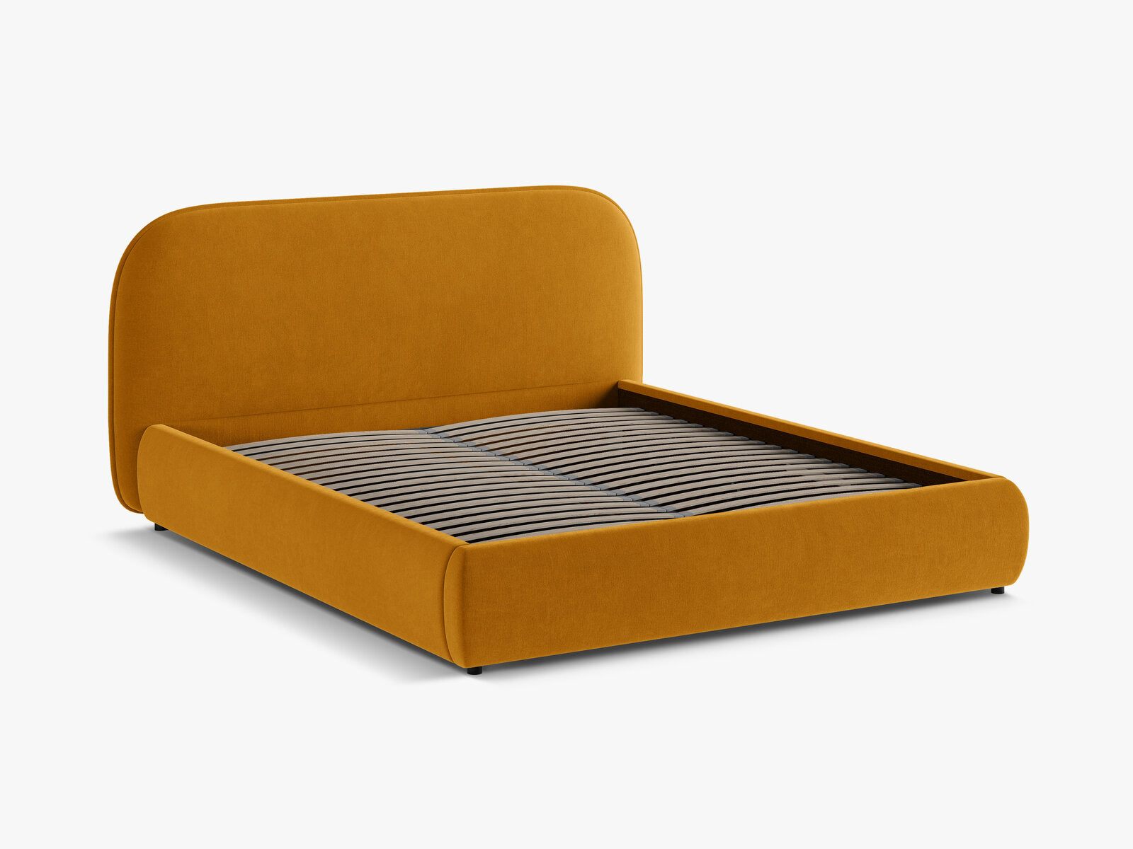 Micadoni Murada Bett mit Bettkasten und Kopfteil Samt Salvador Gelb 160x200