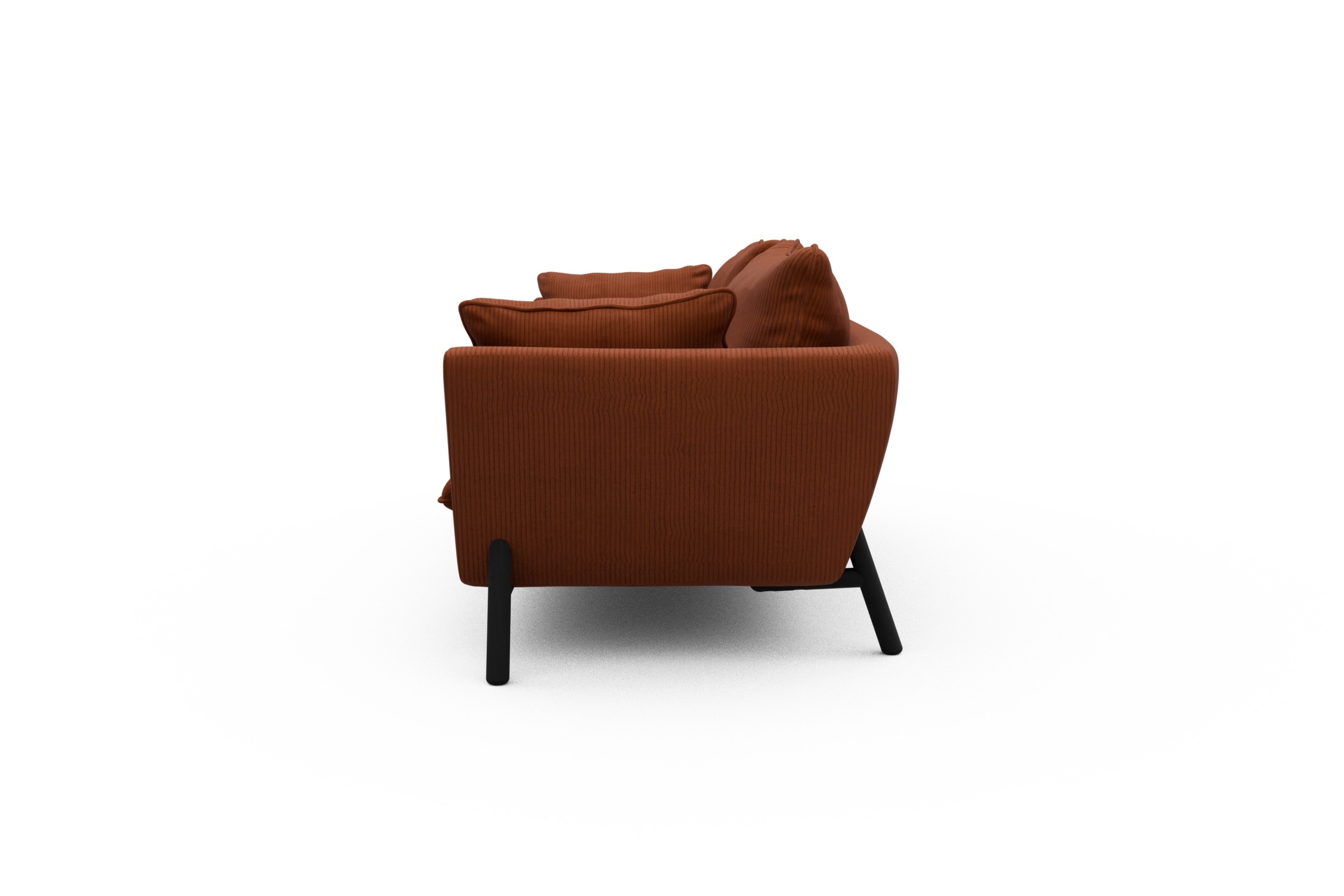 Sofa Emil PREMIUM 3-Sitzer Beinfarbe Eiche Schwarz Corduroy-Burnt-Orange