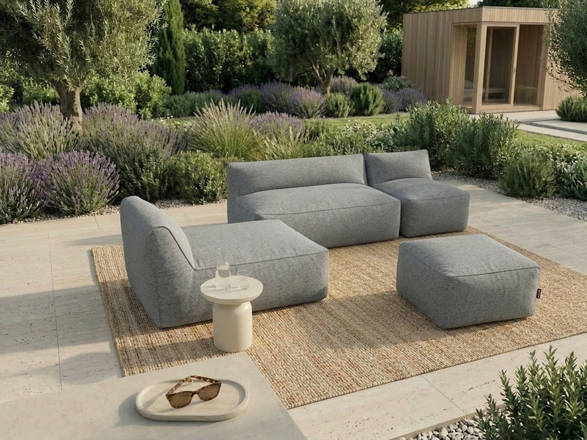 Bobochic Riviera Gartensofa 5-Sitzer mit Pouf Stoff Dunkelgrau