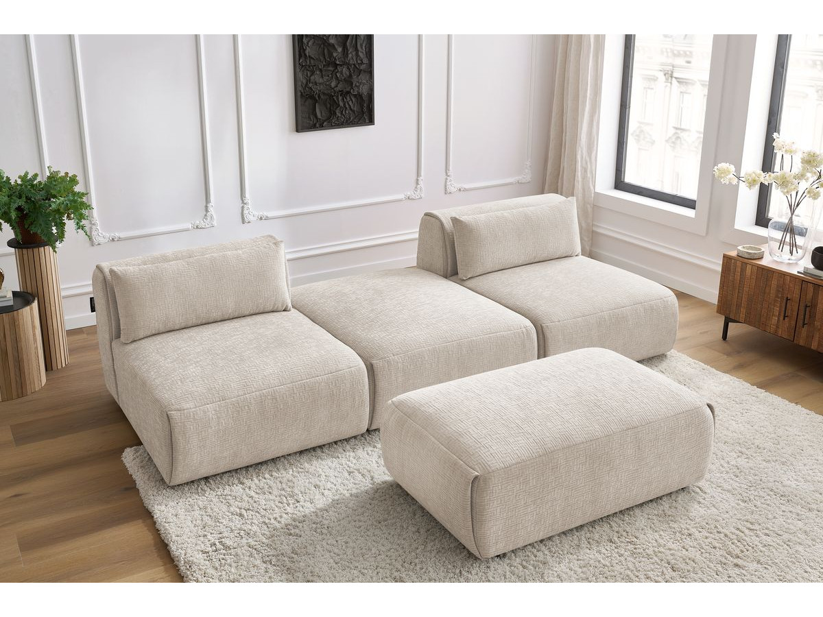 Bobochic Jeanne Sofa 4-Sitzer mit Pouf Strukturstoff Beige