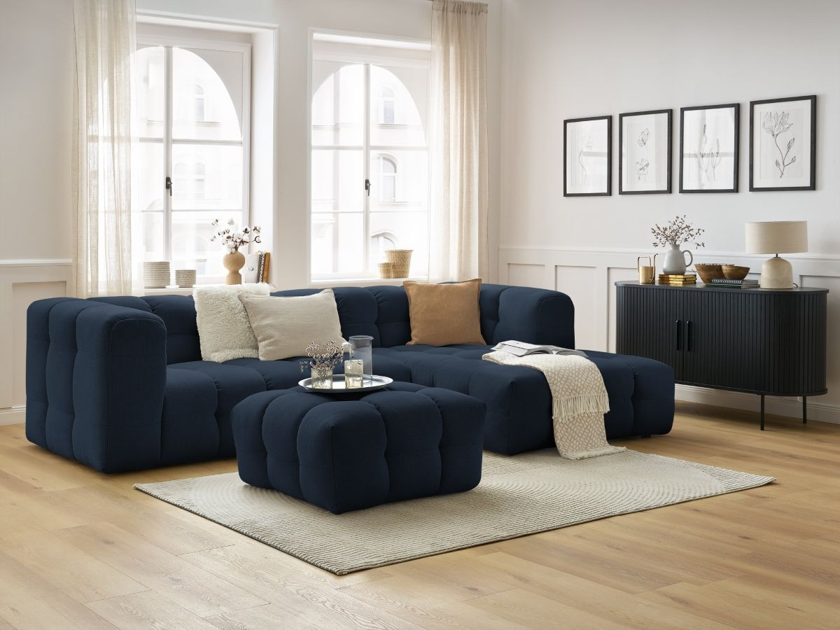 Bobochic Cloud Ecksofa mit Pouf 288 × 184 cm Stoff Dunkelblau Ecke rechts