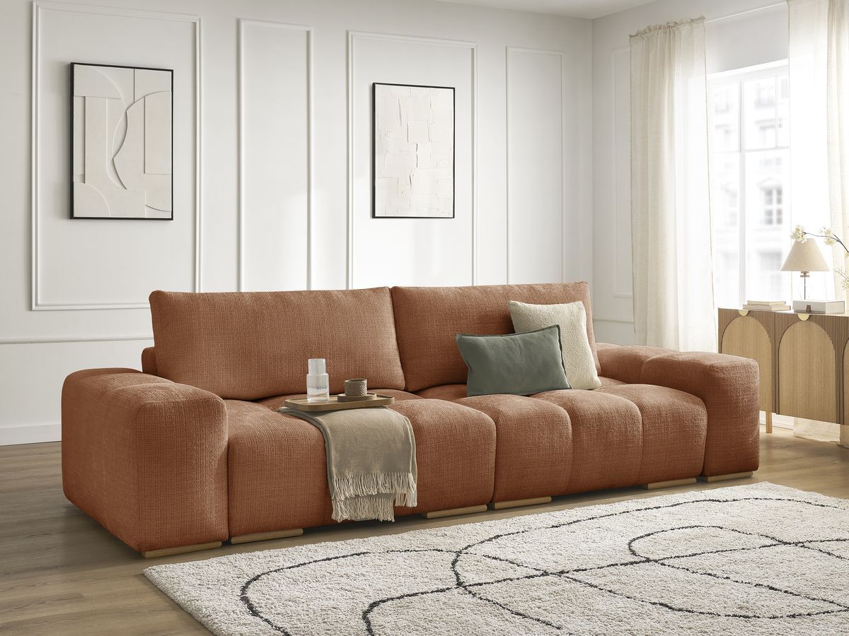 Bobochic Anakin Sofa 3-Sitzer, 2 Kissen Strukturstoff Orange