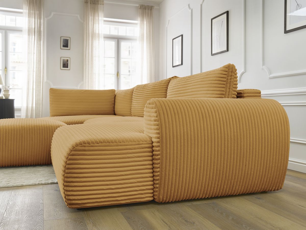 Bobochic Lucien Wohnlandschaft mit Pouf Breitcord weich Gelb Ecke rechts