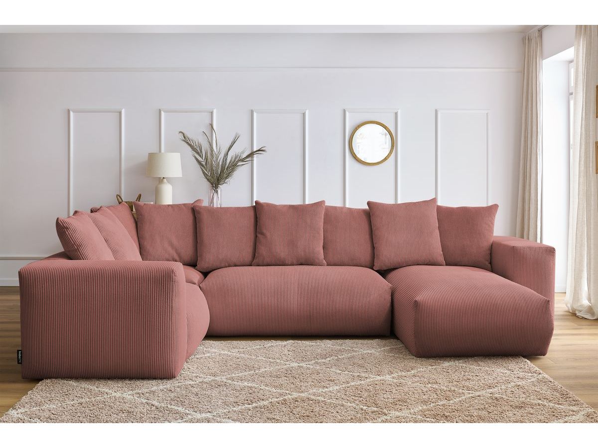 Bobochic Voltaire Wohnlandschaft 356 × 214 cm Cordsamt Rosa Ecke rechts