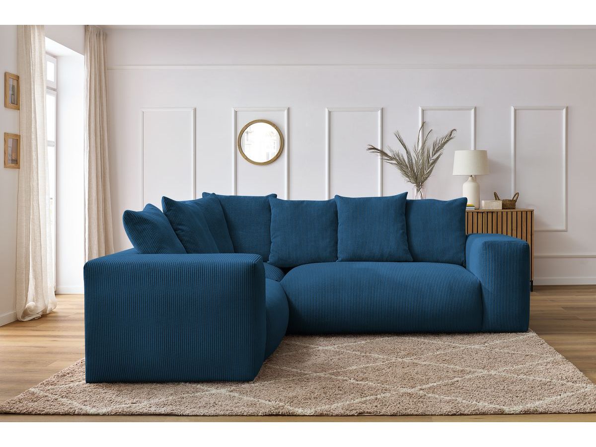Bobochic Voltaire Ecksofa 268 × 214 cm Cordsamt Dunkelblau Ecke links