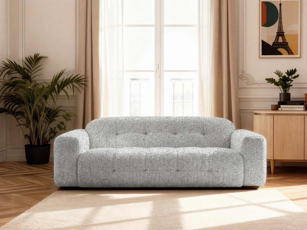 Bobochic Laura Sofa 3-Sitzer Melange-Stoff Hellgrau