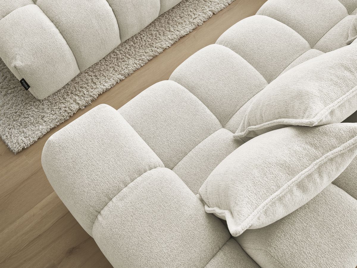 Bobochic Everest Ecksofa mit Schlaffunktion und Pouf, 10 Kissen Melange-Stoff Weiß Ecke links