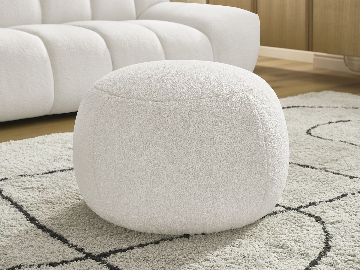 Bobochic Hayden Sofa 3-Sitzer mit Pouf 226 × 107 cm Bouclé-Stoff Weiß