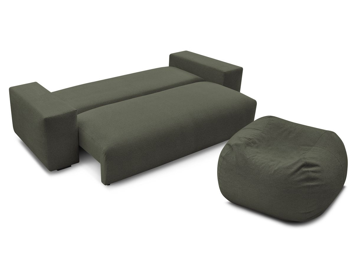Bobochic Voltaire Schlafsofa 4-Sitzer mit Bettkasten und Pouf Melange-Stoff Grün