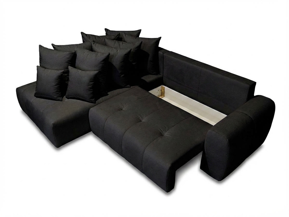 Bobochic Roxelane Ecksofa mit Schlaffunktion und Bettkasten Melange-Stoff Dunkelgrau Ecke links