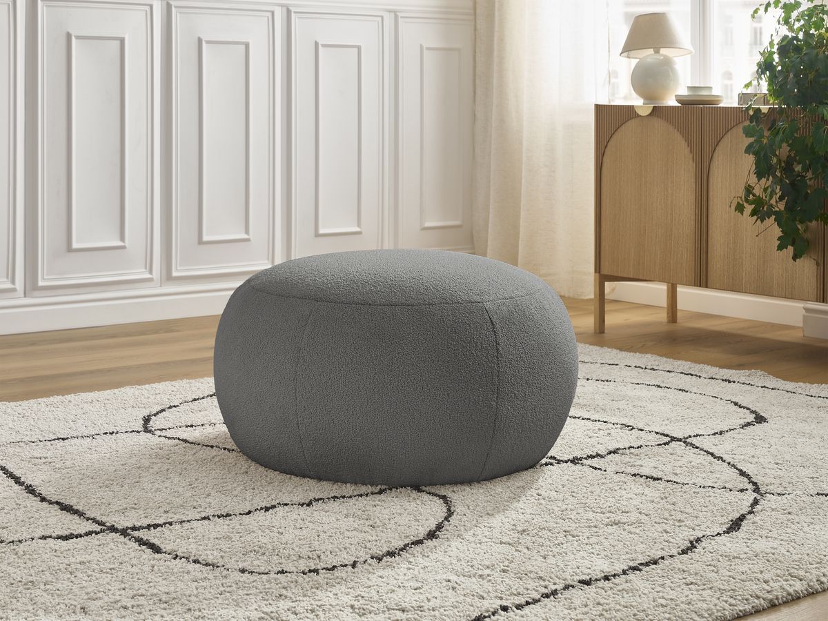 Bobochic Hayden Pouf, rund Bouclé-Stoff Dunkelgrau, 76 cm